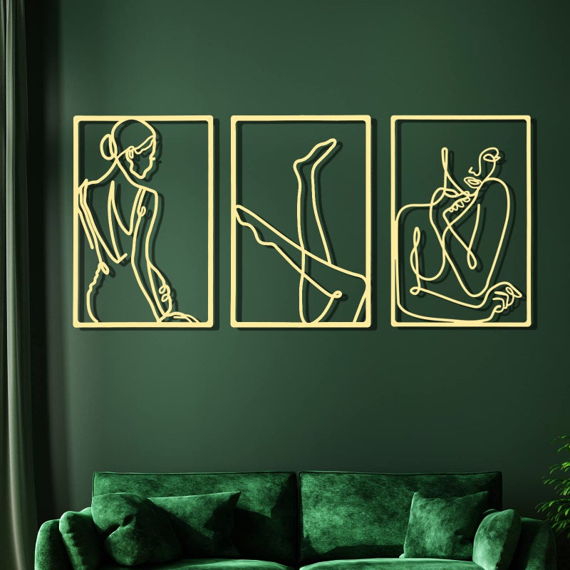 CHENGU 3 Pieces Gold Wall Decor Minimalist Wall Art Metal Line Wall Art Wall Decor for Bedroom Single Line Female for Kitchen Bathroom Living RoomVivid Style - Image 2