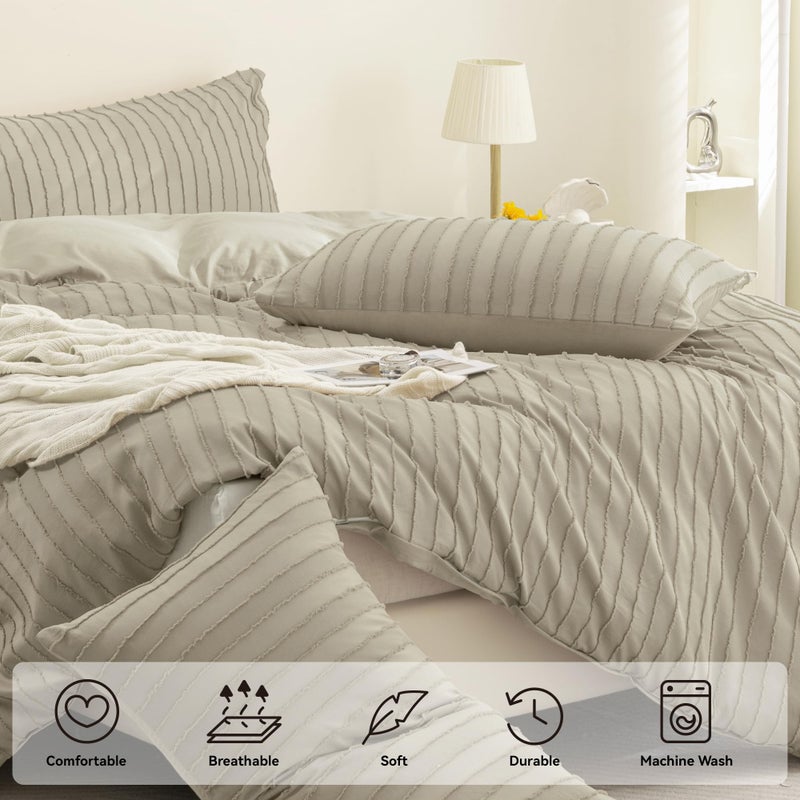 JELLYMONI Duvet Cover Twin Size Khaki - 3PCS Boho Striped Duvet Cover Set Polyester Tufted Bohemian Textured Comforter Cover 68×90in with Corner Ties & Zipper and 2 Pillowcases - Image 4