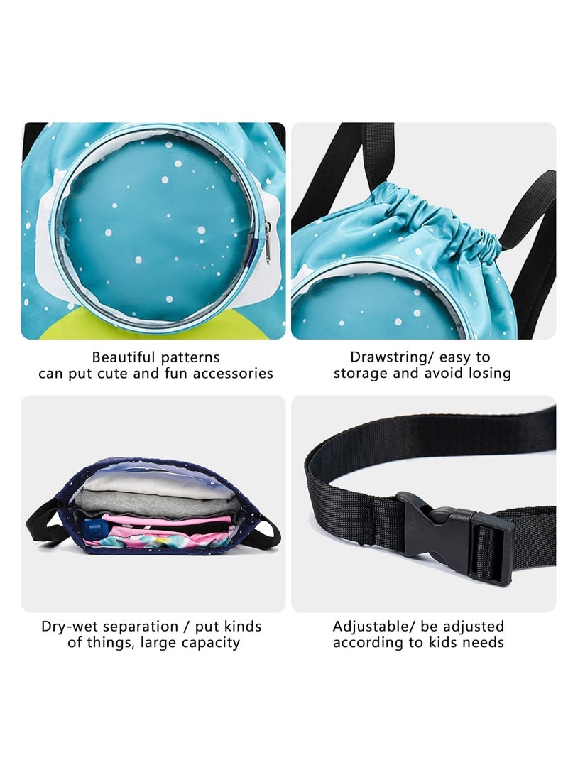 New Children's Swimming Bag Wet and Dry Separation Washing Bag Double Shoulder Cute Cartoon Beach Bag Waterproof Storage Bag (Dark Green) - Image 2