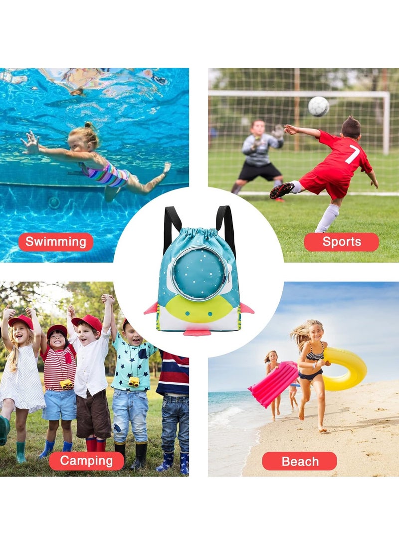New Children's Swimming Bag Wet and Dry Separation Washing Bag Double Shoulder Cute Cartoon Beach Bag Waterproof Storage Bag (Dark Green) - Image 4