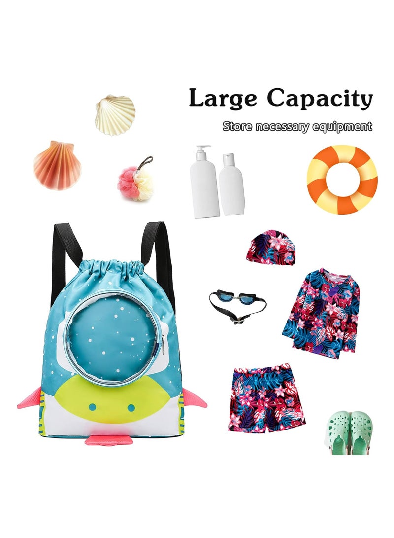 New Children's Swimming Bag Wet and Dry Separation Washing Bag Double Shoulder Cute Cartoon Beach Bag Waterproof Storage Bag (Dark Green) - Image 3