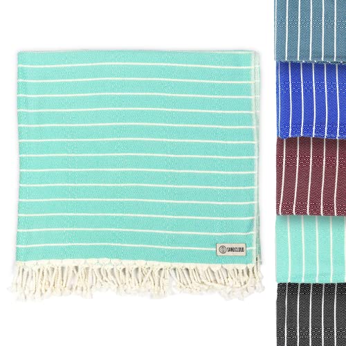 Sand Cloud Large Turkish Beach Towel  Sand Free  Fast Drying 100 Certified Organic Turkish Cotton Yarn  Great for Beach Bath or as a Blanket  As Seen on Shark Tank  Gocek Mint 37x69