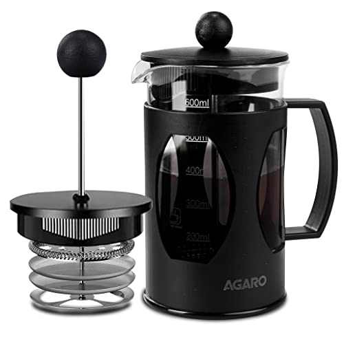 AGARO Elite French Press Coffee And Tea Maker, Borosilicate Glass Body With Sleeves, Glass Carafe, BPA Free Plastic Lid Strainer, 600Ml - Image 1