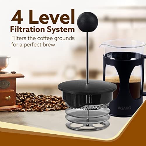 AGARO Elite French Press Coffee And Tea Maker, Borosilicate Glass Body With Sleeves, Glass Carafe, BPA Free Plastic Lid Strainer, 600Ml - Image 5