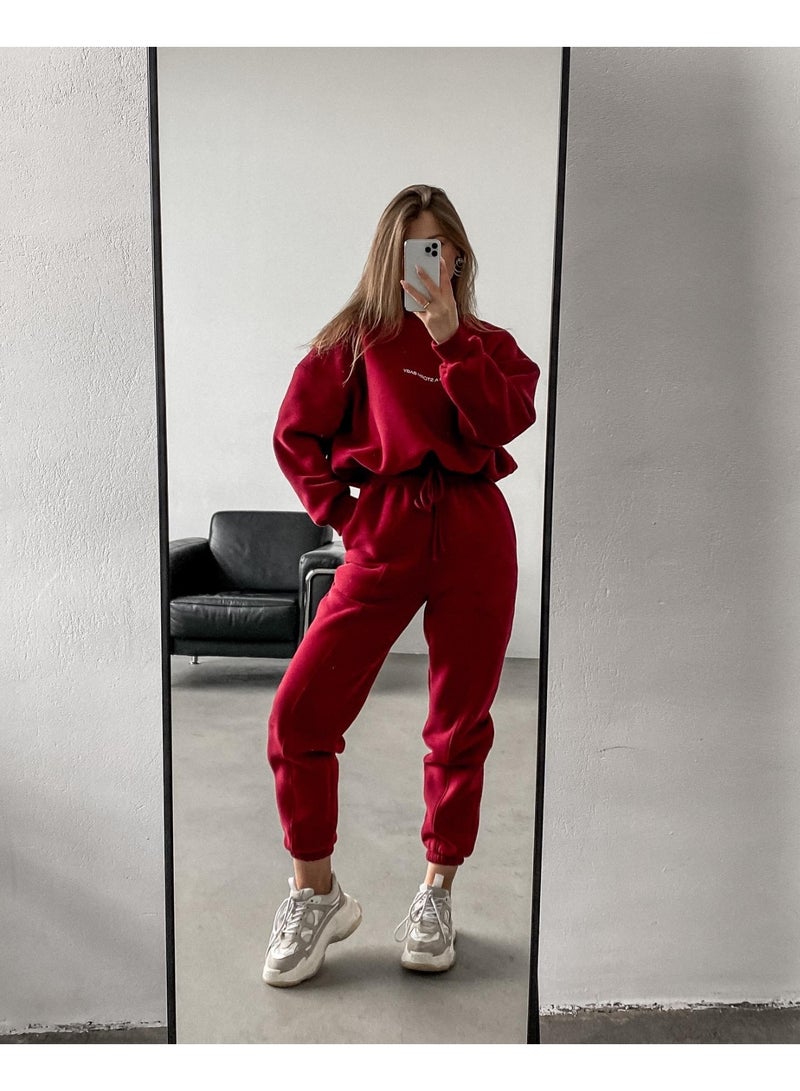 NIBEMINENT Sweatshirt pant Women Letter Print Two Piece Set Casual Loose Suit High Waist Trousers Turtleneck Autumn Sweatpants Suits - Image 2