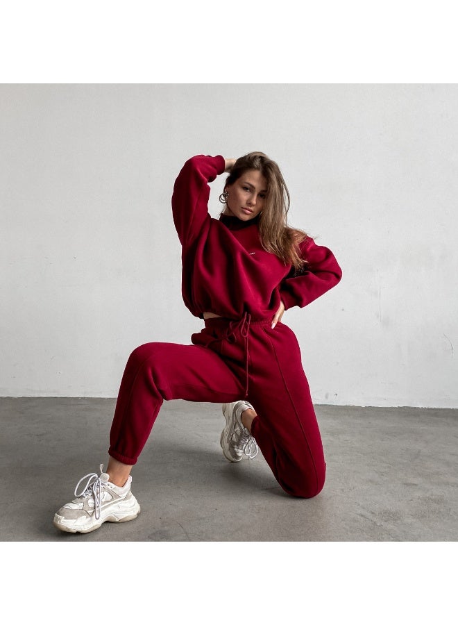 NIBEMINENT Sweatshirt pant Women Letter Print Two Piece Set Casual Loose Suit High Waist Trousers Turtleneck Autumn Sweatpants Suits - Image 3