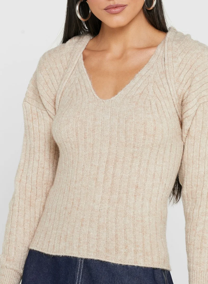 RIVER ISLAND Oversized Knitted Crop Hoodie