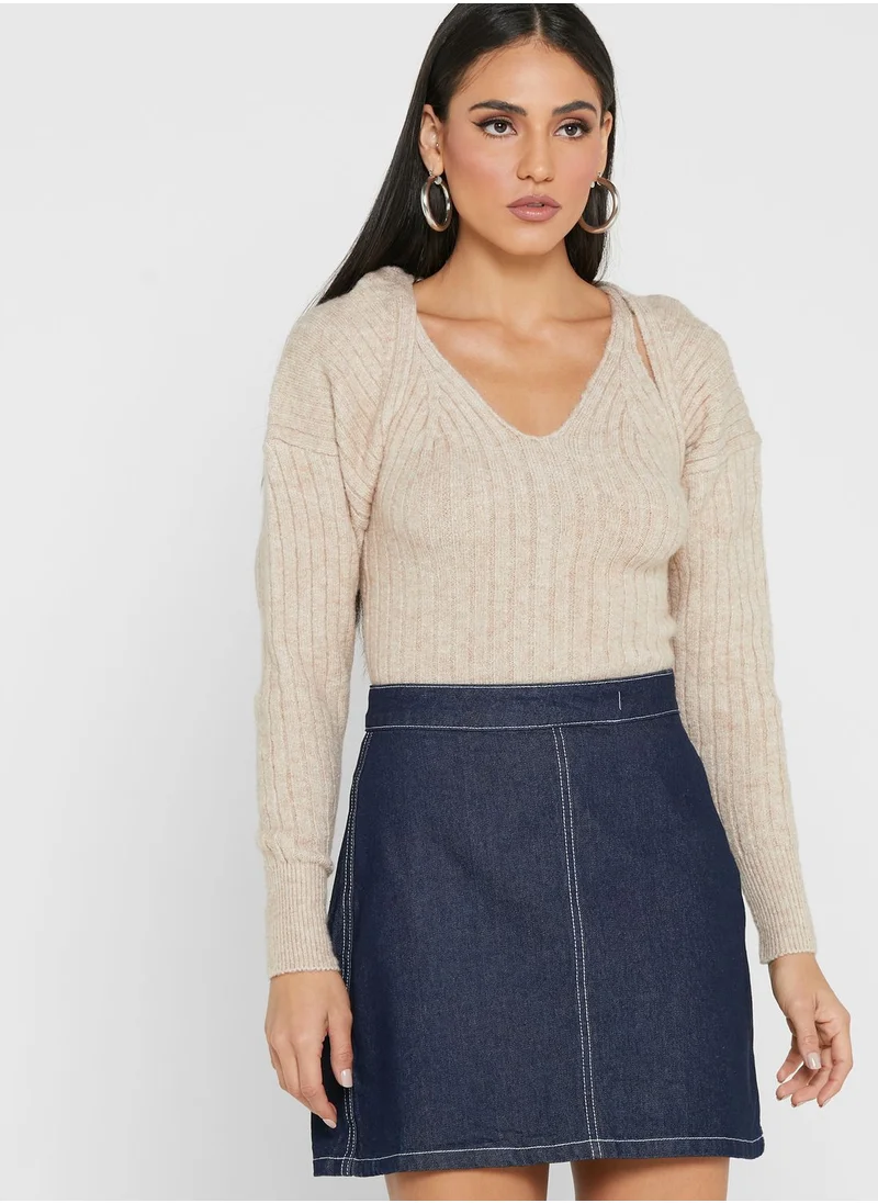 RIVER ISLAND Oversized Knitted Crop Hoodie