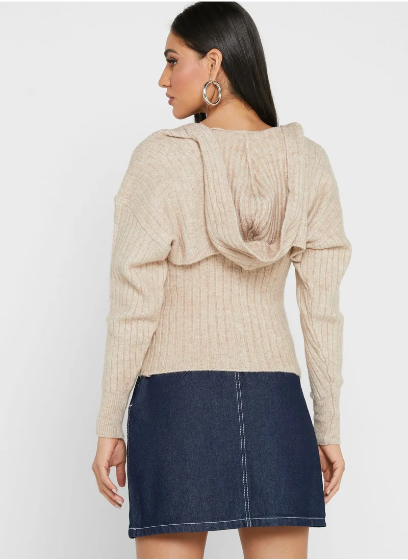 RIVER ISLAND Oversized Knitted Crop Hoodie