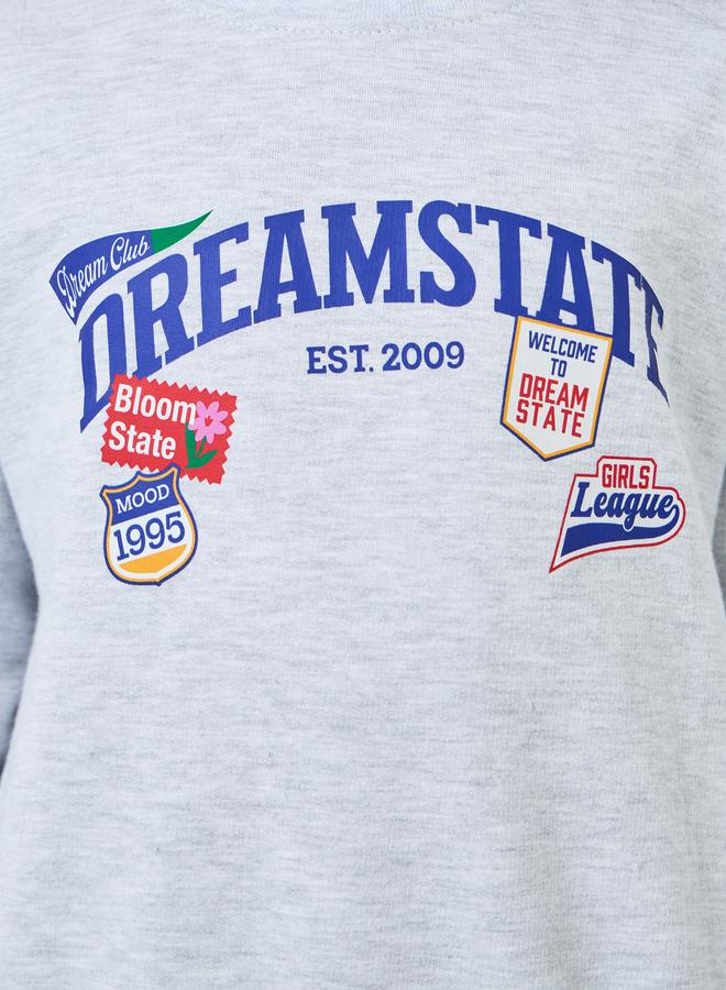 سويت شيرت قطن بطبعة دريم ستات للبنات باللون الرمادي