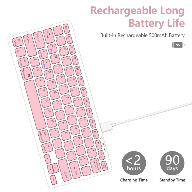 TaIYanG Bluetooth Keyboard for iPad Wireless Keyboard Compatible with iPad 10th/10.2(9th/8th/7th Generation), Air 5th/4th, Pro 11/12.9, 9.7, Mini and All Bluetooth Devices (Light Pink) - Image 3