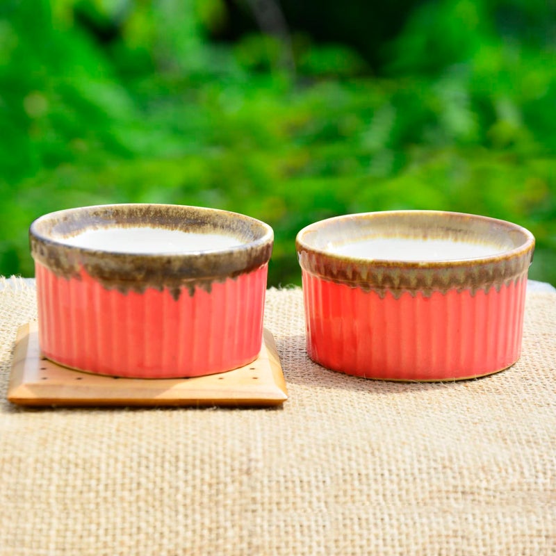 StyleMyWay Studio Pottery Ceramic Dinner/Dessert Serving Bowls (Set of 2, Pink, 150 ml Each) | Dip Bowls | Chutney Bowls - Image 1