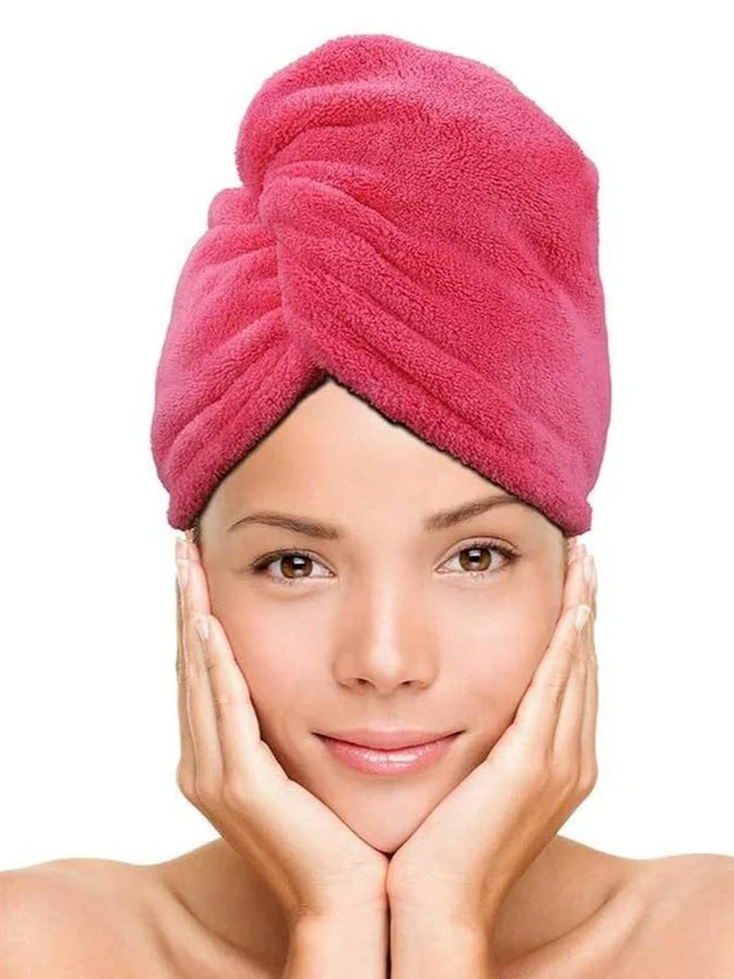 1Chase 1CHASE Cotton Terry Hair Towel Wrap, Pink