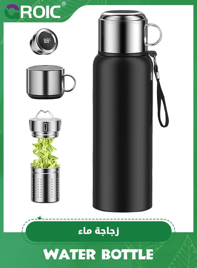 GROIC زجاجة مياه ذكية مع حافظة واقية، كوب ترمس لعرض درجة الحرارة LED سعة 1200 مل، كوب سفر من الفولاذ المقاوم للصدأ، زجاجة ترمس مزدوجة الجدار من الفولاذ المقاوم للصدأ بفم واسع - Image 1