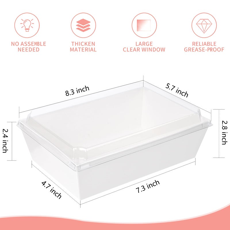 Ocmoiy 8 x 6 Inch Paper Charcuterie Boxes with Clear Lids, 20 Pack Disposable Take Out Paper Deli Food Containers White Bakery Boxes for Cake Slice, Cupcakes, Sandwiches, Cocoa Bombs - Image 2