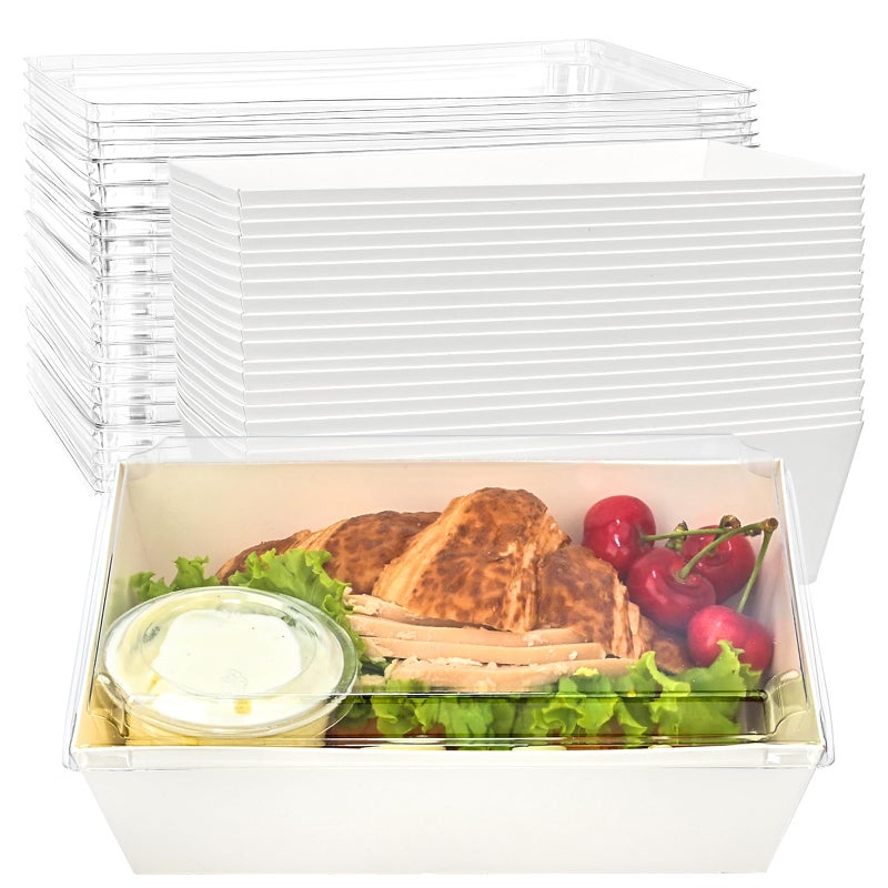 Ocmoiy 8 x 6 Inch Paper Charcuterie Boxes with Clear Lids, 20 Pack Disposable Take Out Paper Deli Food Containers White Bakery Boxes for Cake Slice, Cupcakes, Sandwiches, Cocoa Bombs - Image 1
