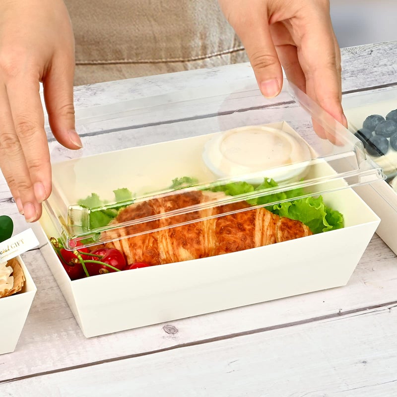 Ocmoiy 8 x 6 Inch Paper Charcuterie Boxes with Clear Lids, 20 Pack Disposable Take Out Paper Deli Food Containers White Bakery Boxes for Cake Slice, Cupcakes, Sandwiches, Cocoa Bombs - Image 4