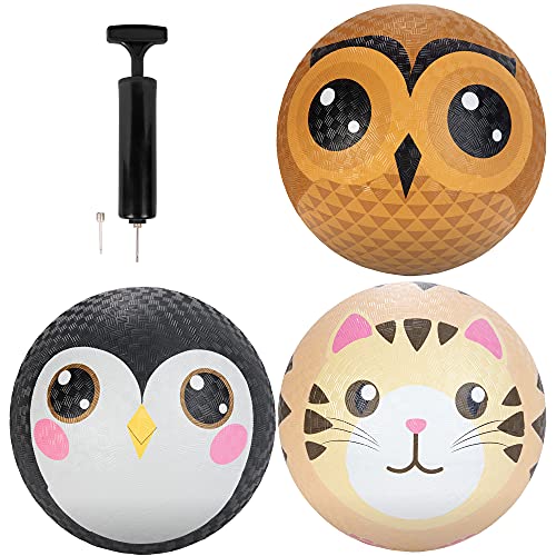 SCS Direct كرات ملعب حيوانات قياس 8.5 إنش (3 حزمة، مضخة هواء متضمنة) - كرات مطاطية متينة وملساء بحجم رسمي للعبة غاغا والكرة الطائرة - عنصر أساسي للعودة إلى المدرسة لألعاب الأربع مربعات والاستراحة - Image 1