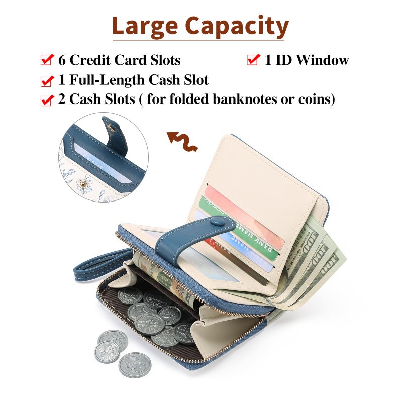 GAEKEAO Small Wallet for Women Leather RFID Blocking Bifold Zipper Pocket Credit Card Holder Purse Wallets with ID Window - Image 2