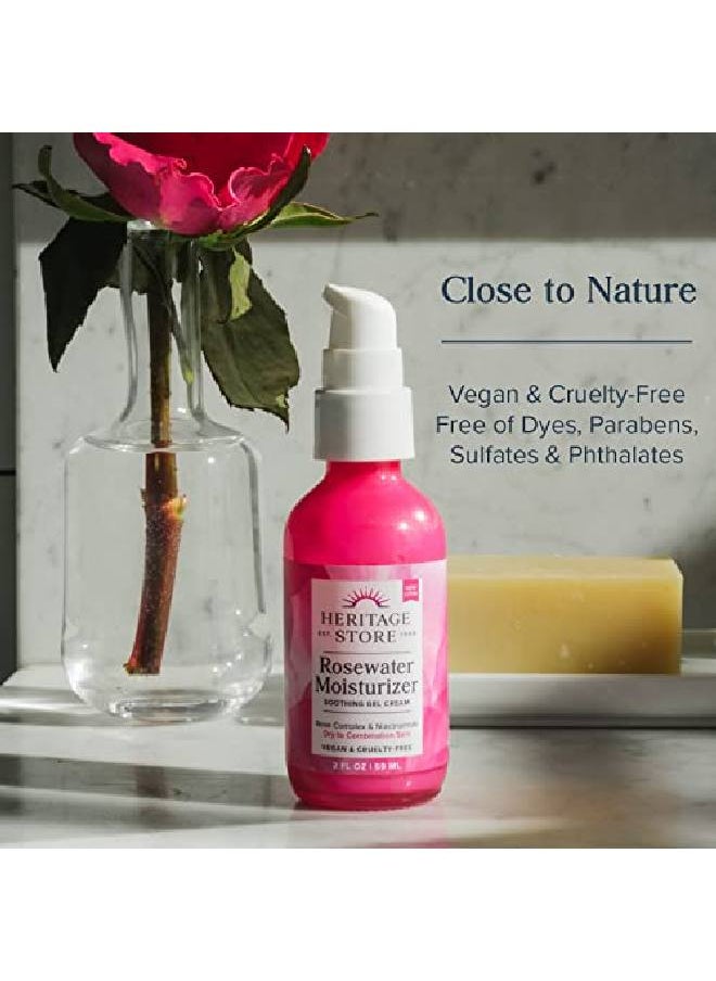 Heritage Store - Rosewater Facial Moisturizer Soothing Gel Cream For Dry Skin To Combination Skin With Rose Complex Niacinamide & Hyaluronic Acid Vegan Paraben Free & Cruelty Free 2Oz - Image 1