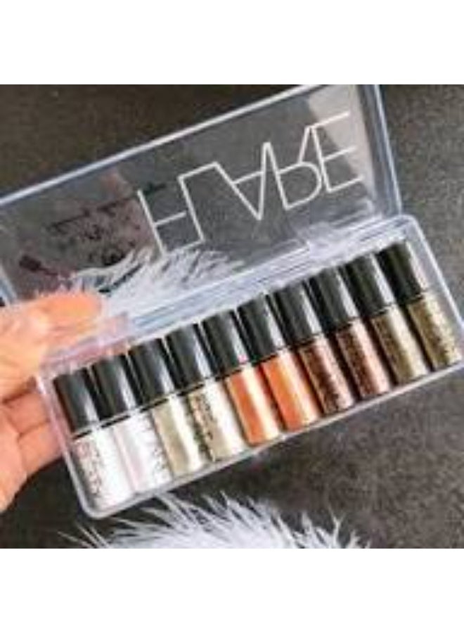 فلاير 10 PCS Diamond Glitter Eyeliner Liquid SetShimmer Metallic Eyeshadow Waterproof Makeup Kit Sparkling Colorful Eyeliner Kit - Image 3