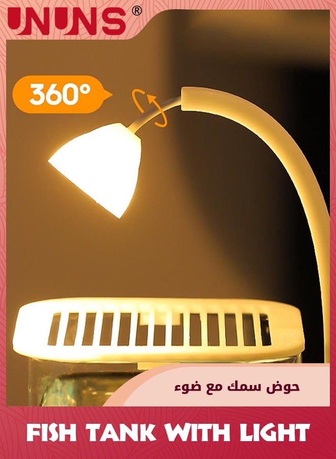 UNUNS Small desktop ornaments, with LED light anti-trip tank with lid, small fish tank with ceiling light and adjustable brightness, 10×10×24.5cm - Image 3