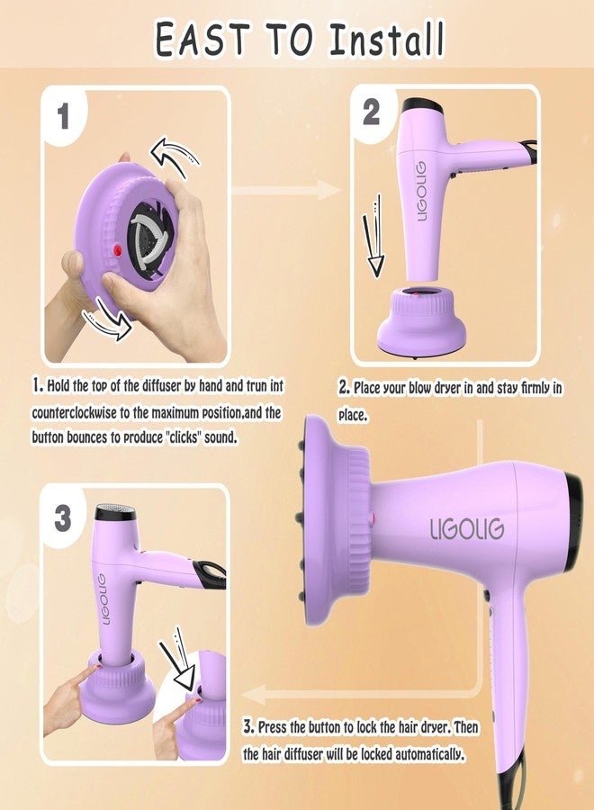 LIGOLIG Hair Difuser Attachment Universal Diffuser Hair Dryer for 1.4-inch to 2.4-inch Blow Dryer, Hair Diffuser for Curly Hair and Natural Wavy Hair (Purple) - Image 5