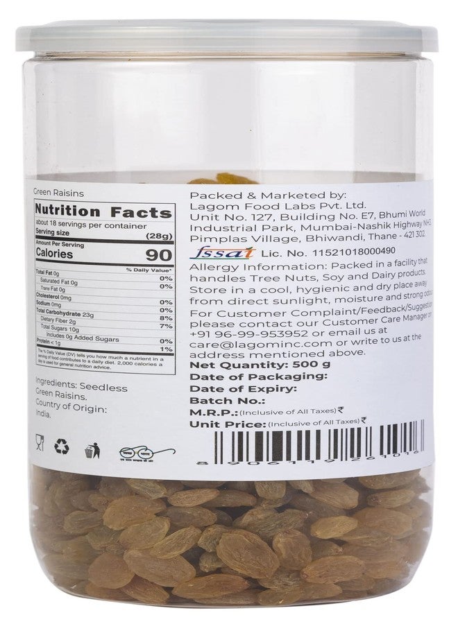 Lagom Gourmet Seedless Green Raisins 1 kg | Premium Kishmish | All Natural, No Added Sugar, No Preservatives | Soft, Juicy & Sweet Raisins Dry Fruit | Vegan, Gluten Free, Non-GMO - Image 3