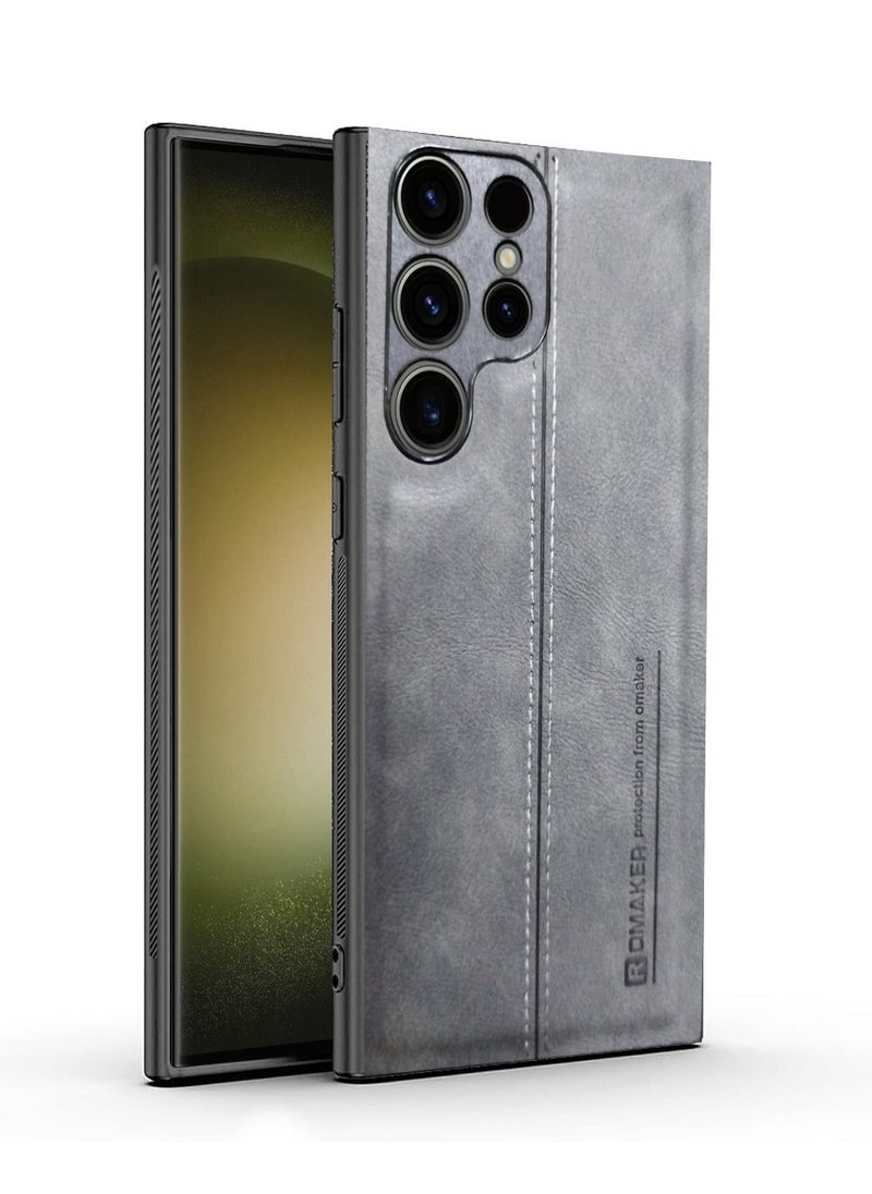 OMAKER Luxury PU Leather Shockproof Case Cover For Samsung Galaxy S23 Ultra 5G 2023 Grey  - Image 1