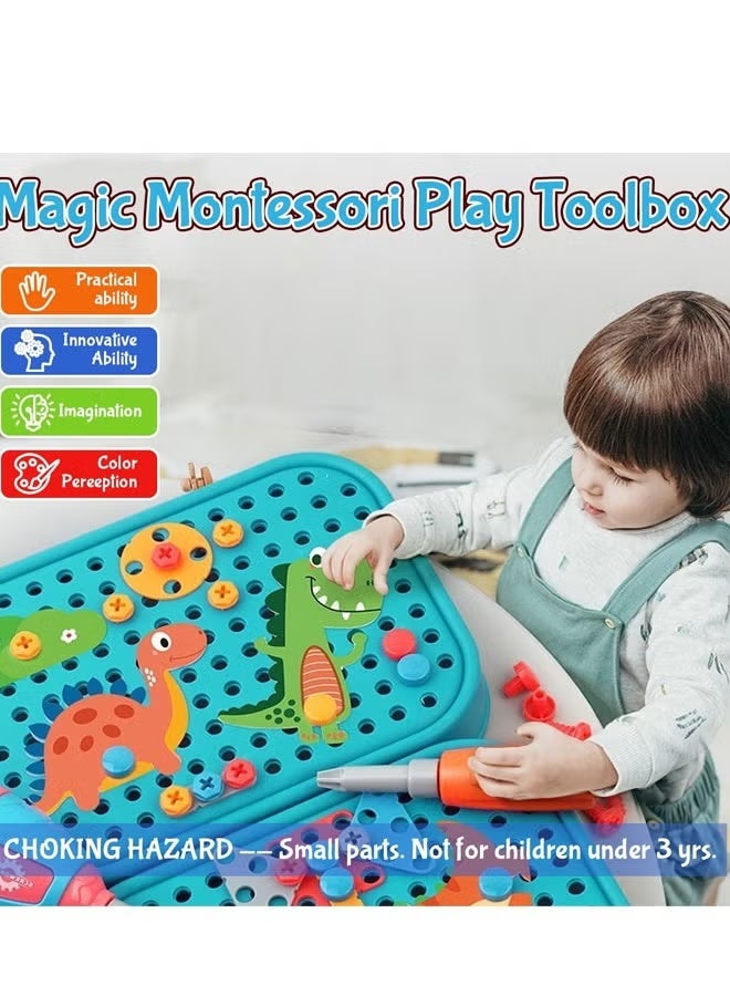 Berma Baby Design and Drill Toy for Boys Age 4-8, 351pc Kids Dinosaur Toy Electric Drill with Toolbox for Boys 4 5 6 7 8 Years Old, Creative Engineering Building Toy, Boys Brithdaty for Age 6-12 - Image 2