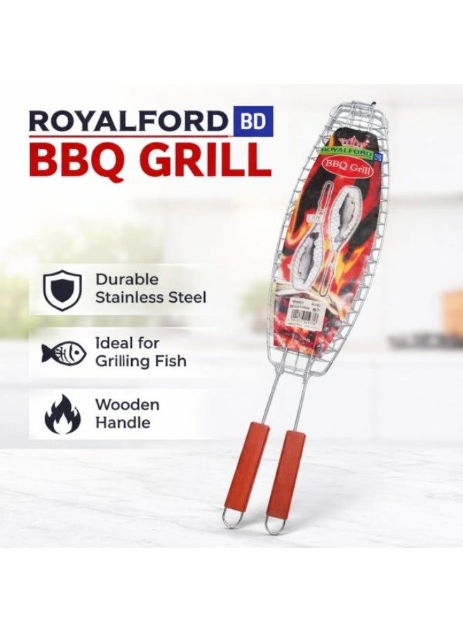 Royalford BBQ Grill Fish Basket Stainless Steel Barbecue Grill Rack - Image 2
