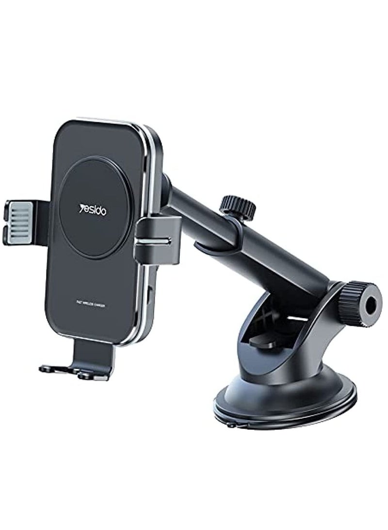 Yesido Wtech C 118 Wireless Car Cup Holder Type-C Touch Sensitive 15W Fast Charging Car Universal Mobile Holder+ Air Vent Mount Holder