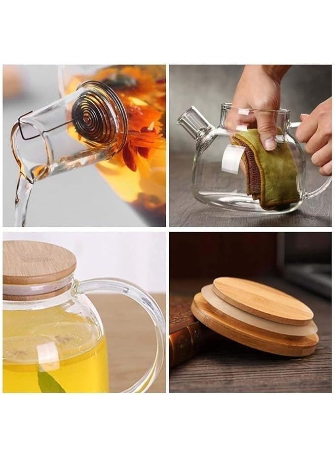 Spaceshoop Glass Water Jug, 1 Litre, Heat Resistant Water Jug with Wooden lid, Large Handle, Transparent, 1000 ml - Image 2