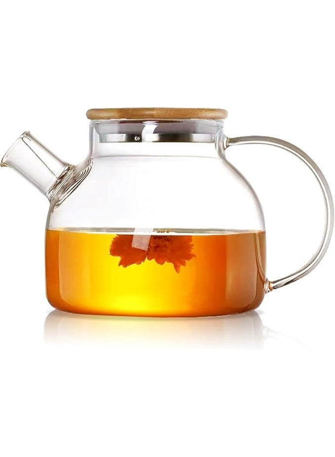 Spaceshoop Glass Water Jug, 1 Litre, Heat Resistant Water Jug with Wooden lid, Large Handle, Transparent, 1000 ml - Image 1