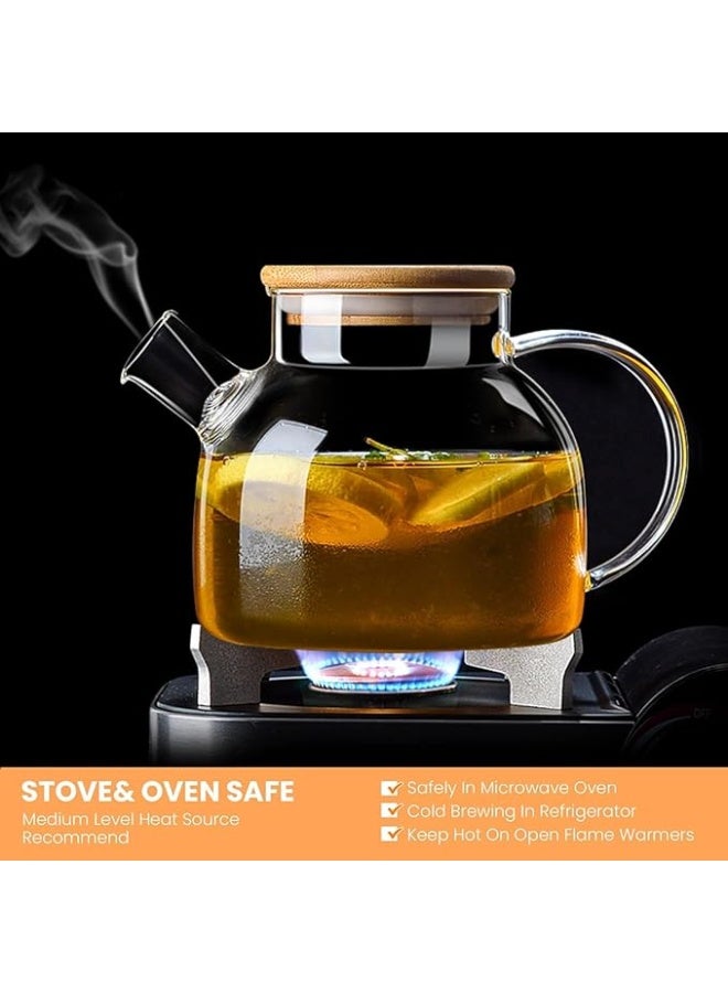 Spaceshoop Glass Water Jug, 1 Litre, Heat Resistant Water Jug with Wooden lid, Large Handle, Transparent, 1000 ml - Image 3