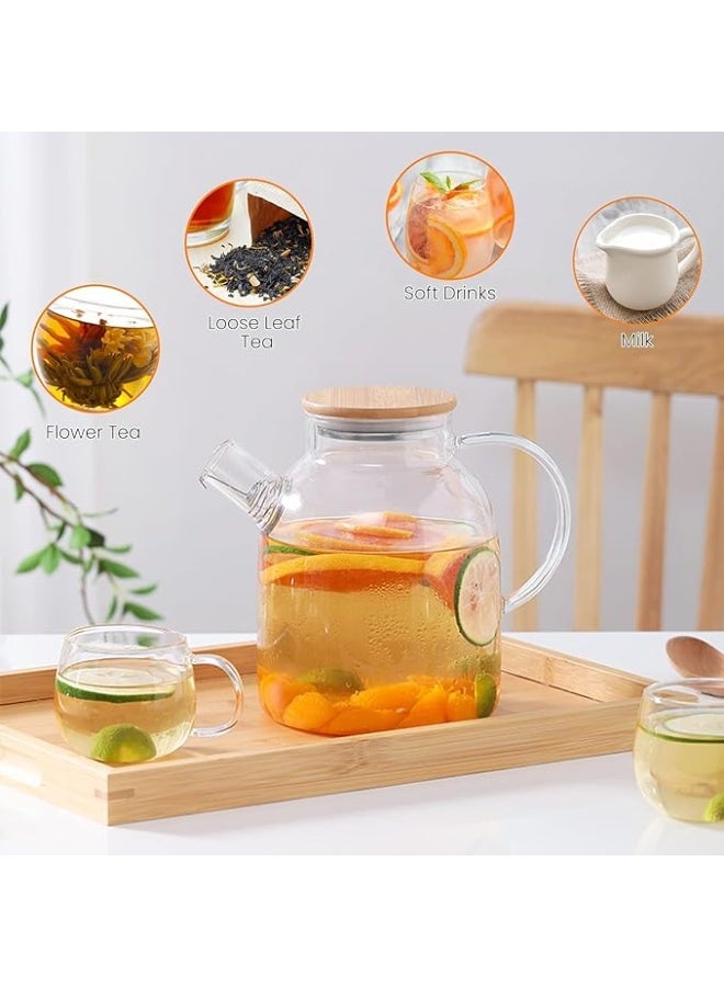 Spaceshoop Glass Water Jug, 1 Litre, Heat Resistant Water Jug with Wooden lid, Large Handle, Transparent, 1000 ml - Image 5