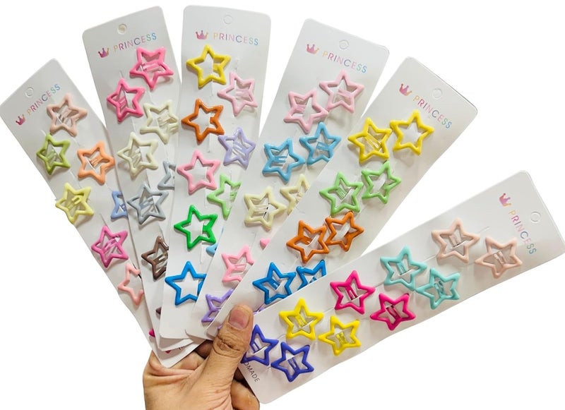 LuxeLocks set of 60 piece Star Hair Clips for Girls, star tic tac clips for girls, Multicolour, Plastic Tic Tac Pins for girls - Image 1