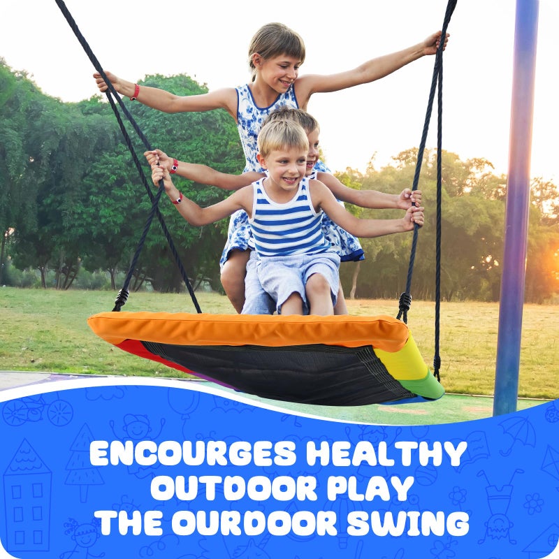Trekassy 60" Rectangle Platform Tree Swing for Kids Adults, 700lb Capacity Outdoor Giant Swing, 900D Oxford Waterproof Flat Swings with 2 Hanging Straps for Backyard - Rainbow (Patented) - Image 5