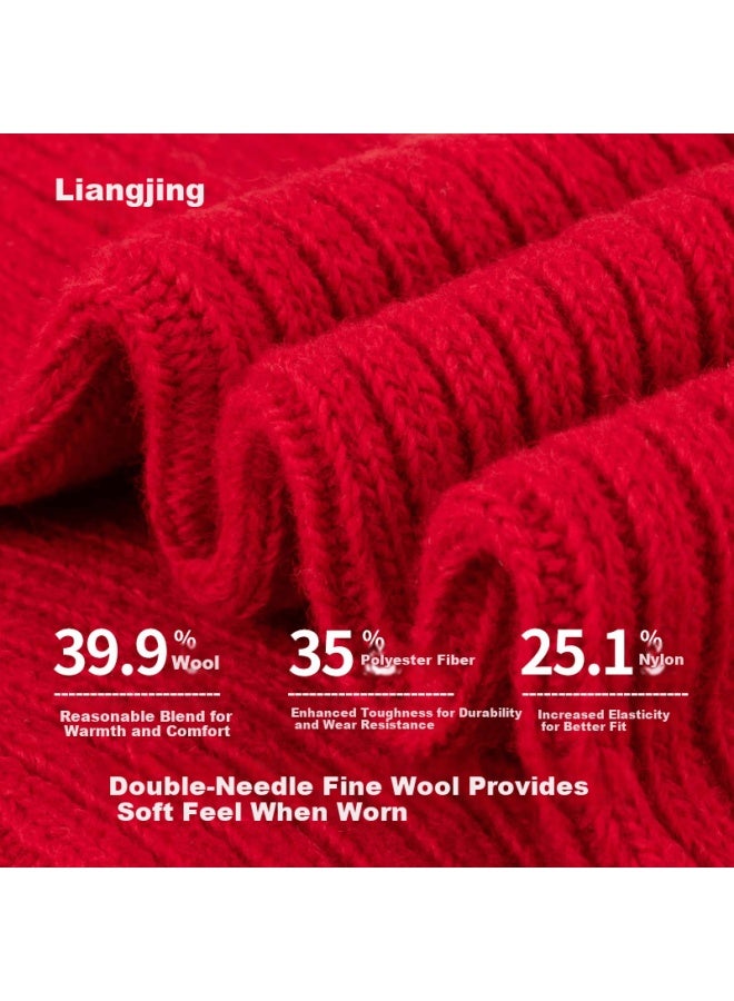 Liangpu Red Wool Women's Socks Spring Thin Warm Sweat-absorbing Breathable Red Mid-calf Socks For Birth Year Three Pairs Set - Image 2