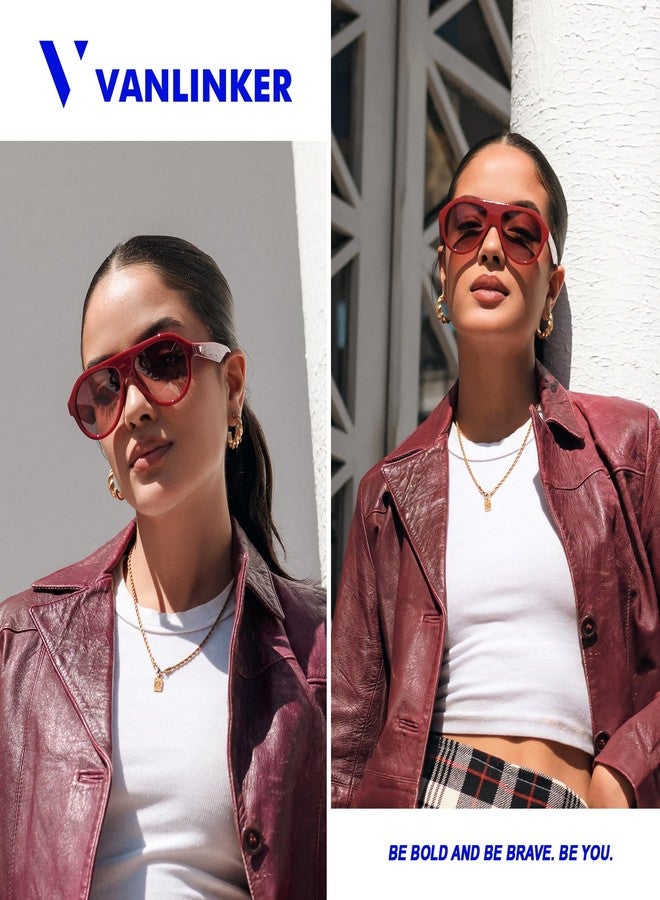 VANLINKER Retro Aviator Polarized Sunglasses for Men Women Trendy 70s Vintage Plastic Frame Sun Glasses VL9750,Red - Image 2