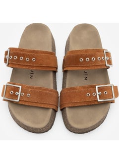 MARJIN Women's Leather Double Banded Cork Sole Casual Slippers Merga  - Image 4