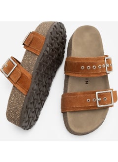 MARJIN Women's Leather Double Banded Cork Sole Casual Slippers Merga  - Image 5