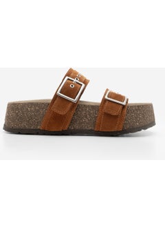 MARJIN Women's Leather Double Banded Cork Sole Casual Slippers Merga  - Image 2