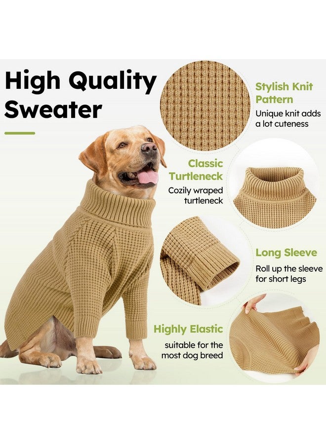 Queenmore Turtleneck Long Sleeve Knitted Sweater with Check Pattern, Fall Winter Warm Sweaters for Small Medium Large Dogs, Solid Pull-on Pet Sweater for Cats, Brown XS - Image 2
