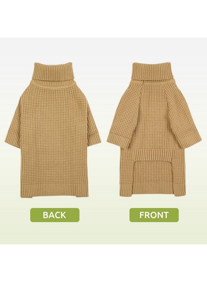 Queenmore Turtleneck Long Sleeve Knitted Sweater with Check Pattern, Fall Winter Warm Sweaters for Small Medium Large Dogs, Solid Pull-on Pet Sweater for Cats, Brown XS - Image 5