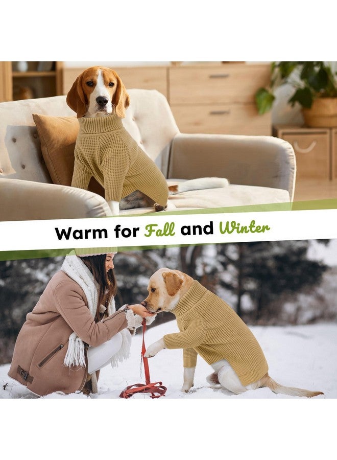 Queenmore Turtleneck Long Sleeve Knitted Sweater with Check Pattern, Fall Winter Warm Sweaters for Small Medium Large Dogs, Solid Pull-on Pet Sweater for Cats, Brown XS - Image 3