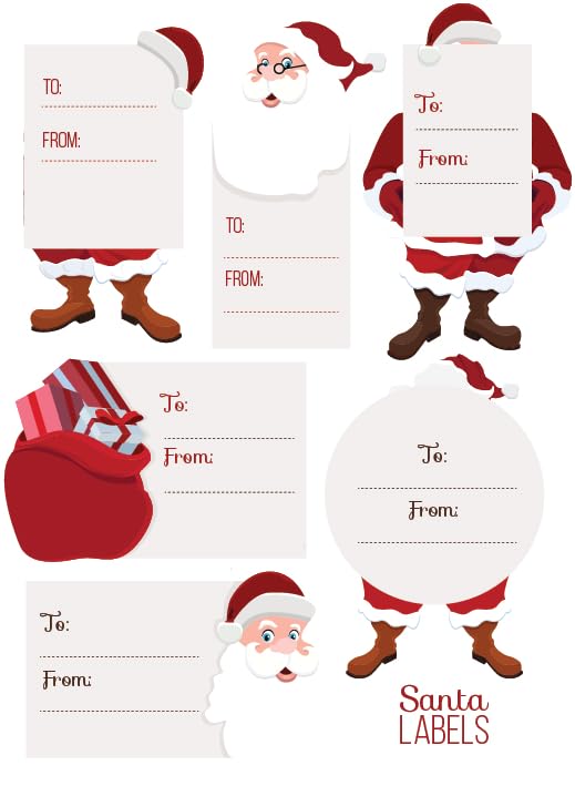 Haoser 12 pc Christmas Name Tags Stickers- Self Adhesive Labels for Gifts, Bags, Boxes, Wrapping Paper, Christmas Gift Tags Christmas Labels for Gifts Bags, Xmas Stickers (White+Santa+RED) - Image 1