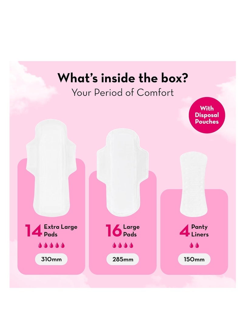 Plush Ultra-Thin Sanitary Pads For Women, 30 Cotton Sanitary Napkins | 14 Medium Flow XL + 16 Light Flow L + 4 Panty Liners For Rash Free Periods | Pure U.S. Cotton Pads With Disposable Pouch - Image 2