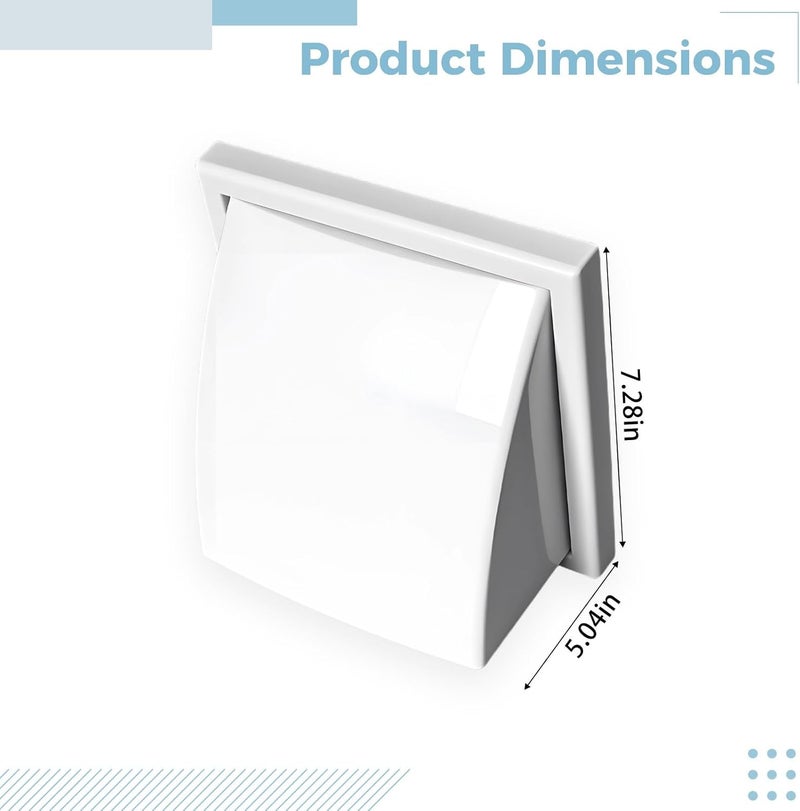 White Exhaust Vent Cover 4 Inch, Non Return Valve, Louvered Dryer Vent Hood, Weatherproof for Exterior Wall, Prevents Backdrafts, Snow - Image 3