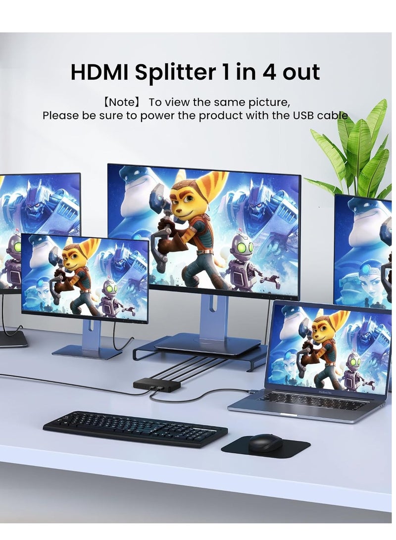 HDMI HDMI Splitter 1 in 4 out, NEWCARE 4 Port hdmi Splitter support 3D 4K 30HZ, 4K HDmi splitter 1x4 (Mirror Only, Not Extend), 4 Way Distributor HDmi splitter for Full HD HDTV Blu-ray DVD, Fire Stick - Image 2